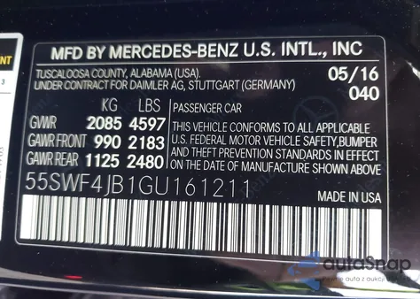 2016 Mercedes-Benz C 300 Sport from USA, damaged, VIN 55SWF4JB1GU161211